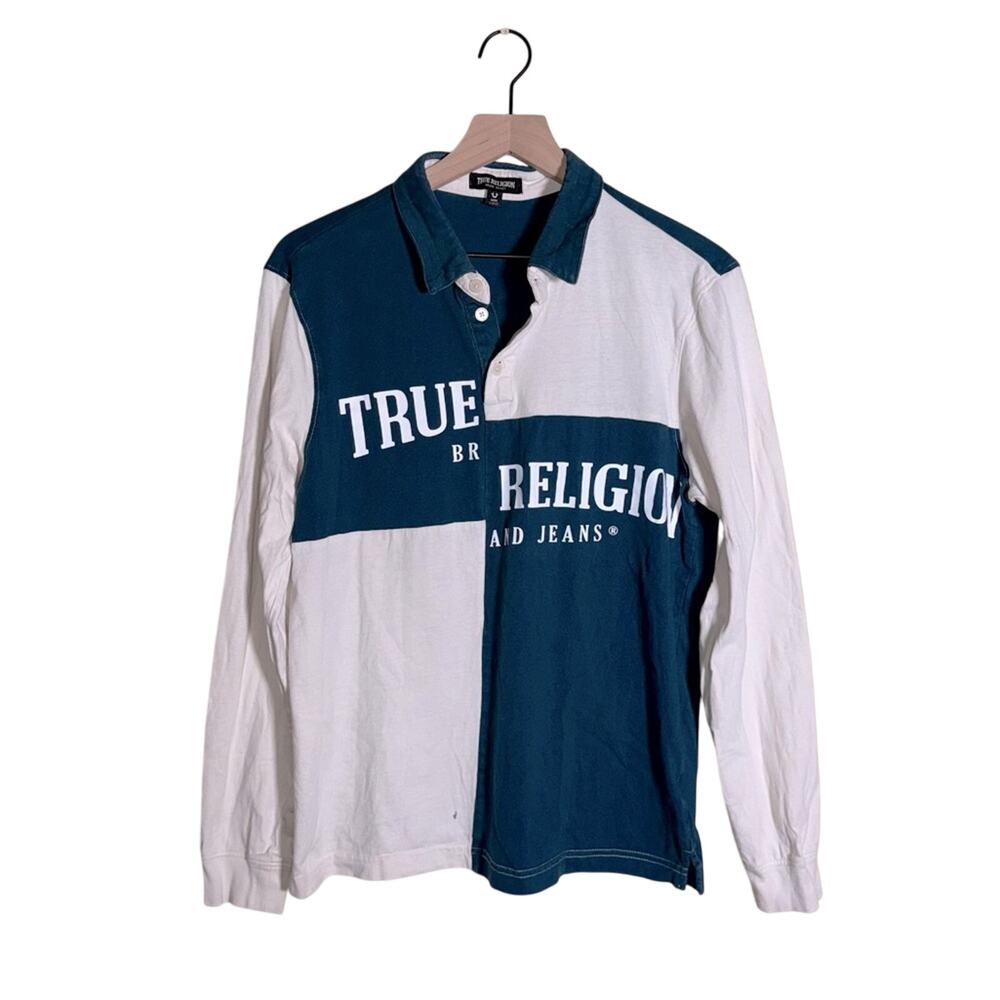 TRUE RELIGION rugby style color block polo M